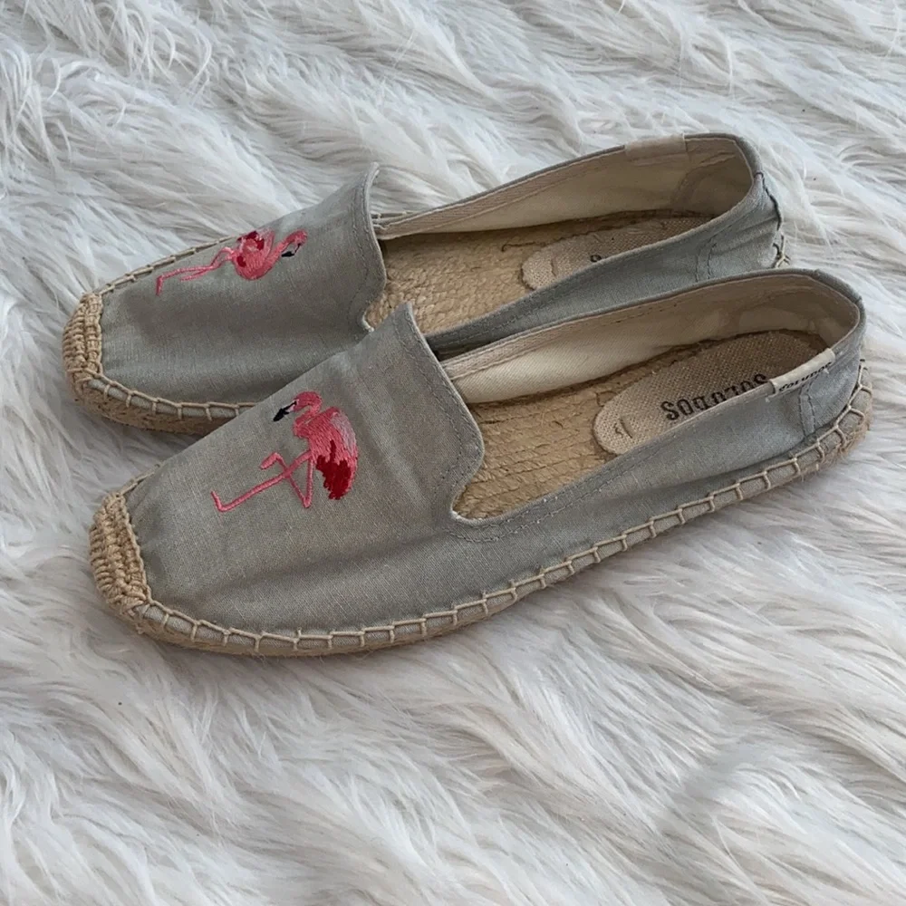 Soludos | Flamingo Embroidered Espadrille in Light Chambray